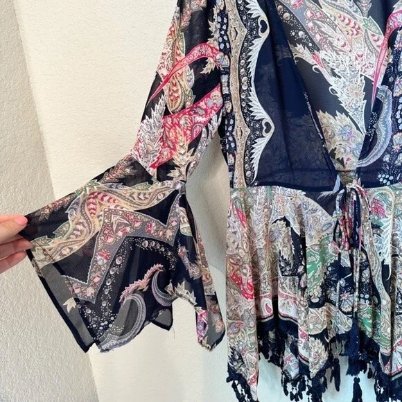 Umgee Navy Blue Abstract Paisley Oversized Boho Kimono - Size Small - EUC - Picture 3 of 7